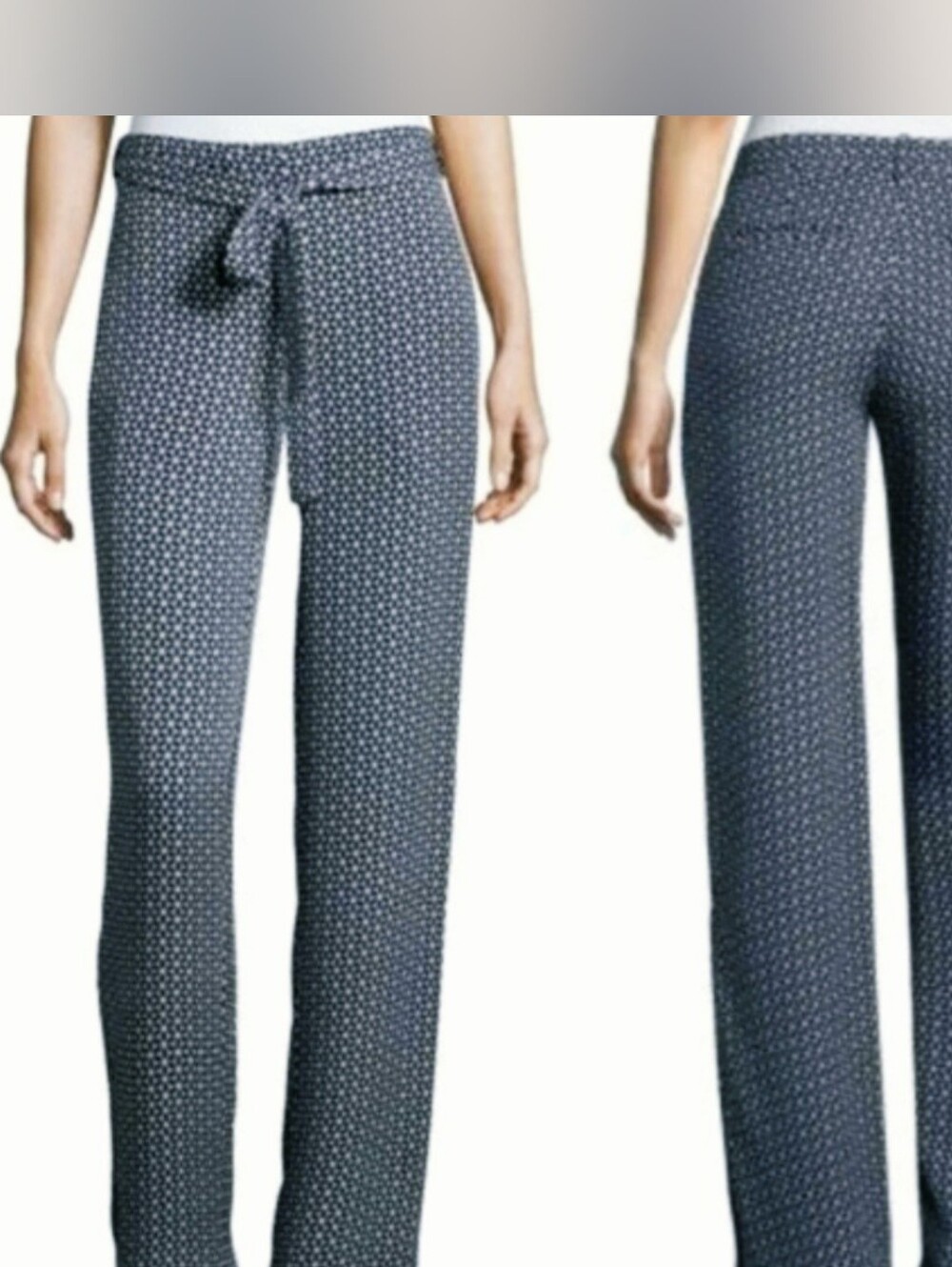 New Theory Silky Pants Brilda Tie-Waist Wide-Leg Geo Print Size 12